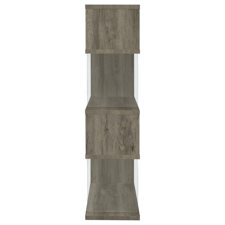 Emelle - 4 - Shelf Glass Panel Bookshelf - Gray Driftwood Standard Bookcase modern furniture Contempo Furniture
