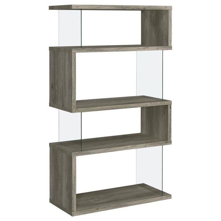 Emelle - 4 - Shelf Glass Panel Bookshelf - Gray Driftwood Standard Bookcase modern furniture Contempo Furniture