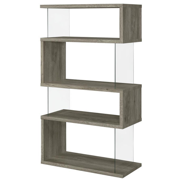 Emelle - 4 - Shelf Glass Panel Bookshelf - Gray Driftwood Standard Bookcase modern furniture Contempo Furniture