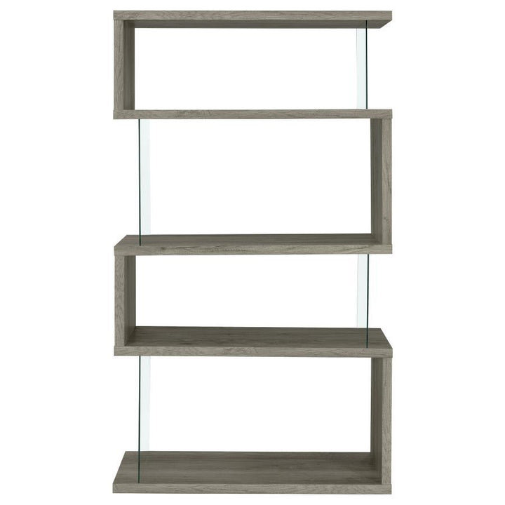 Emelle - 4 - Shelf Glass Panel Bookshelf - Gray Driftwood Standard Bookcase modern furniture Contempo Furniture