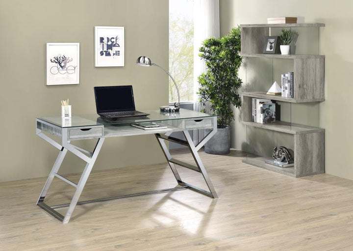 Emelle - 4 - Shelf Glass Panel Bookshelf - Gray Driftwood Standard Bookcase modern furniture Contempo Furniture
