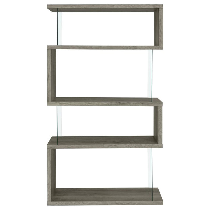 Emelle - 4 - Shelf Glass Panel Bookshelf - Gray Driftwood Standard Bookcase modern furniture Contempo Furniture