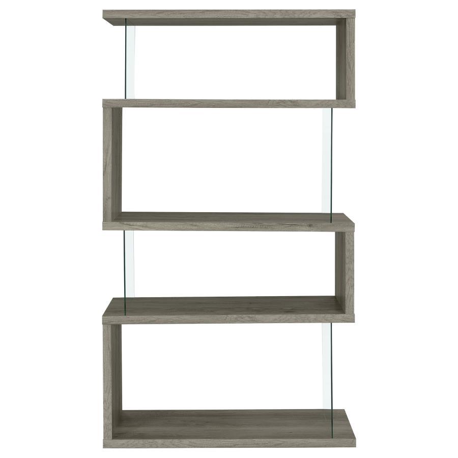 Emelle - 4 - Shelf Glass Panel Bookshelf - Gray Driftwood Standard Bookcase modern furniture Contempo Furniture
