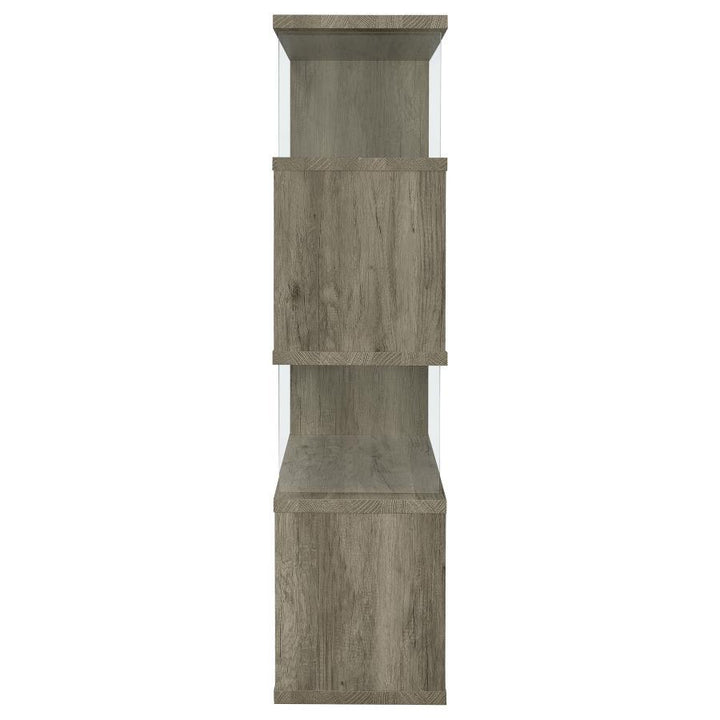 Emelle - 4 - Shelf Glass Panel Bookshelf - Gray Driftwood Standard Bookcase modern furniture Contempo Furniture
