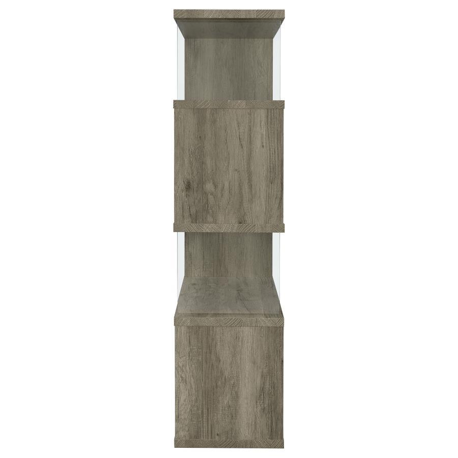 Emelle - 4 - Shelf Glass Panel Bookshelf - Gray Driftwood Standard Bookcase modern furniture Contempo Furniture