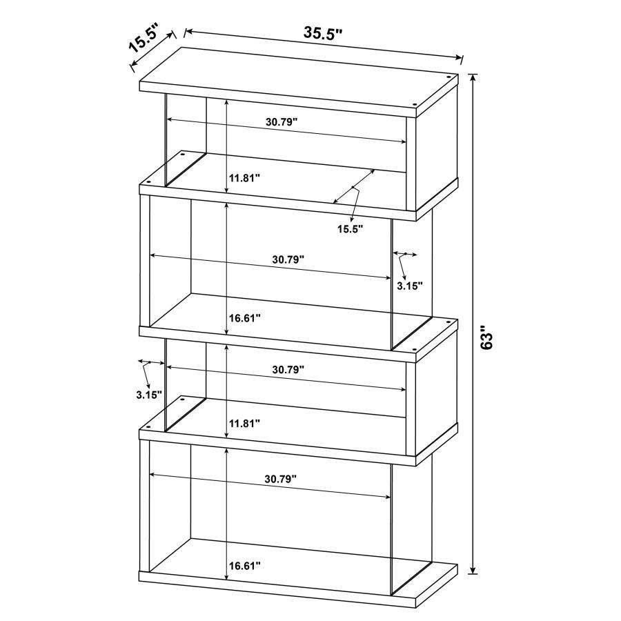 Emelle - 4 - Shelf Glass Panel Bookshelf - Gray Driftwood Standard Bookcase modern furniture Contempo Furniture