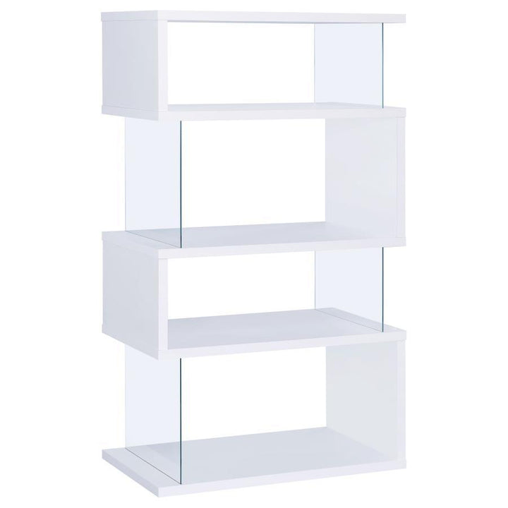 Emelle - 4 - Shelf Glass Panel Bookshelf - White Standard Bookcase modern furniture Contempo Furniture