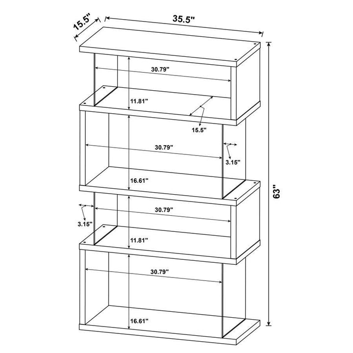 Emelle - 4 - Shelf Glass Panel Bookshelf - White Standard Bookcase modern furniture Contempo Furniture