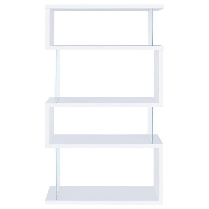 Emelle - 4 - Shelf Glass Panel Bookshelf - White Standard Bookcase modern furniture Contempo Furniture