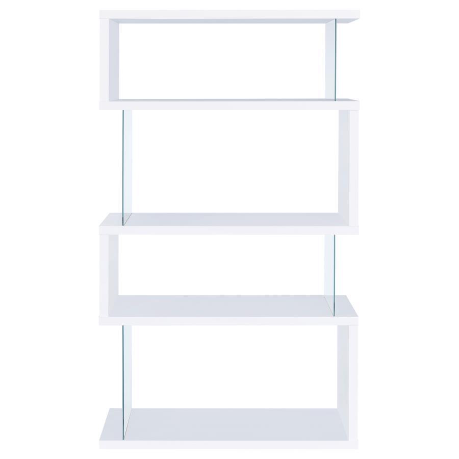 Emelle - 4 - Shelf Glass Panel Bookshelf - White Standard Bookcase modern furniture Contempo Furniture