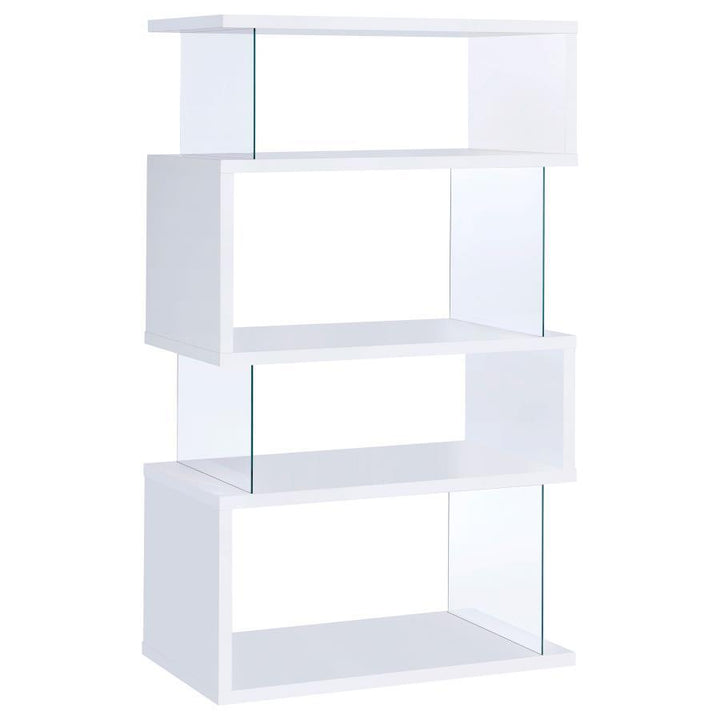 Emelle - 4 - Shelf Glass Panel Bookshelf - White Standard Bookcase modern furniture Contempo Furniture