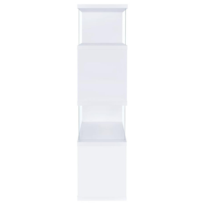 Emelle - 4 - Shelf Glass Panel Bookshelf - White Standard Bookcase modern furniture Contempo Furniture