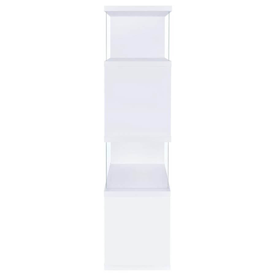 Emelle - 4 - Shelf Glass Panel Bookshelf - White Standard Bookcase modern furniture Contempo Furniture