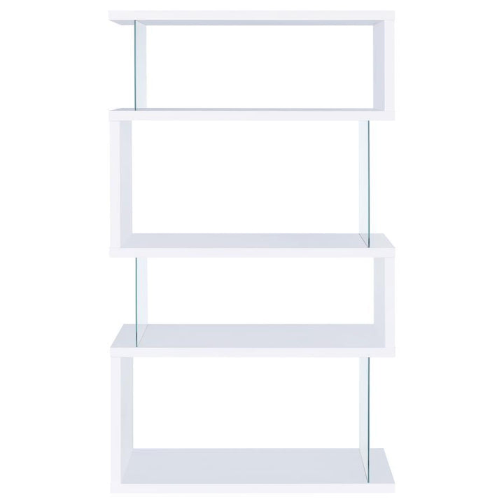 Emelle - 4 - Shelf Glass Panel Bookshelf - White Standard Bookcase modern furniture Contempo Furniture