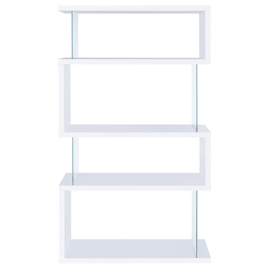 Emelle - 4 - Shelf Glass Panel Bookshelf - White Standard Bookcase modern furniture Contempo Furniture