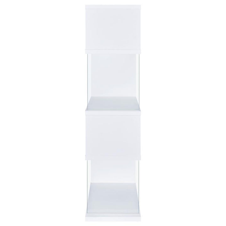 Emelle - 4 - Shelf Glass Panel Bookshelf - White Standard Bookcase modern furniture Contempo Furniture