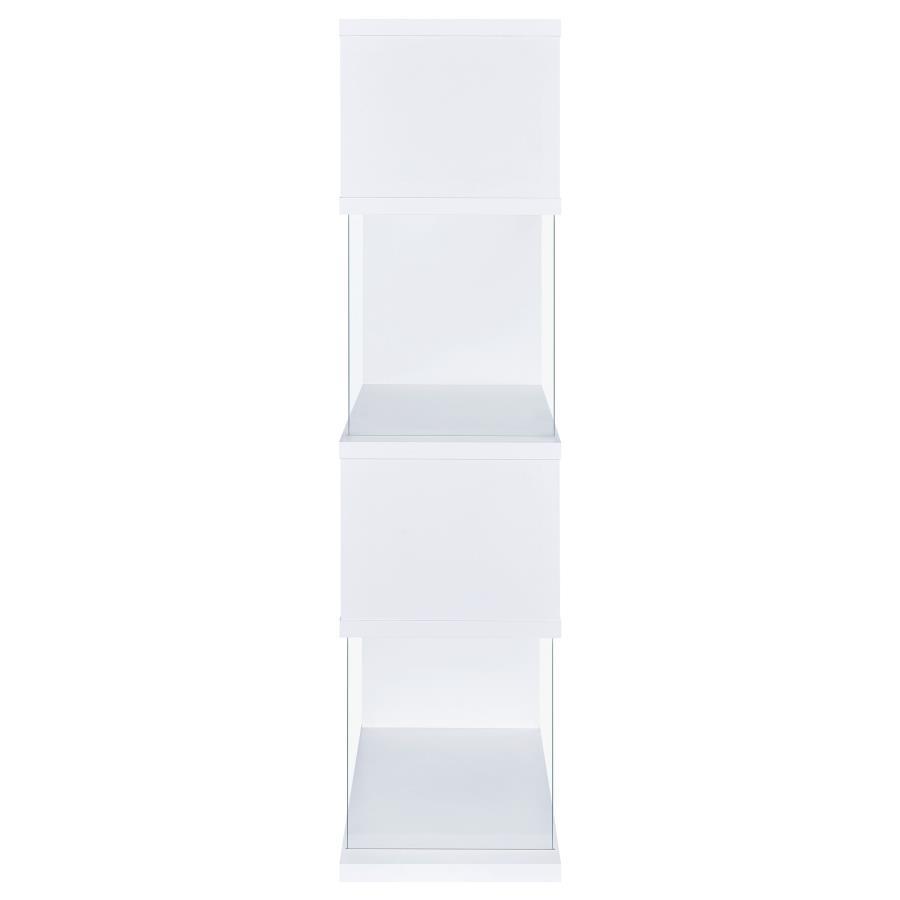 Emelle - 4 - Shelf Glass Panel Bookshelf - White Standard Bookcase modern furniture Contempo Furniture
