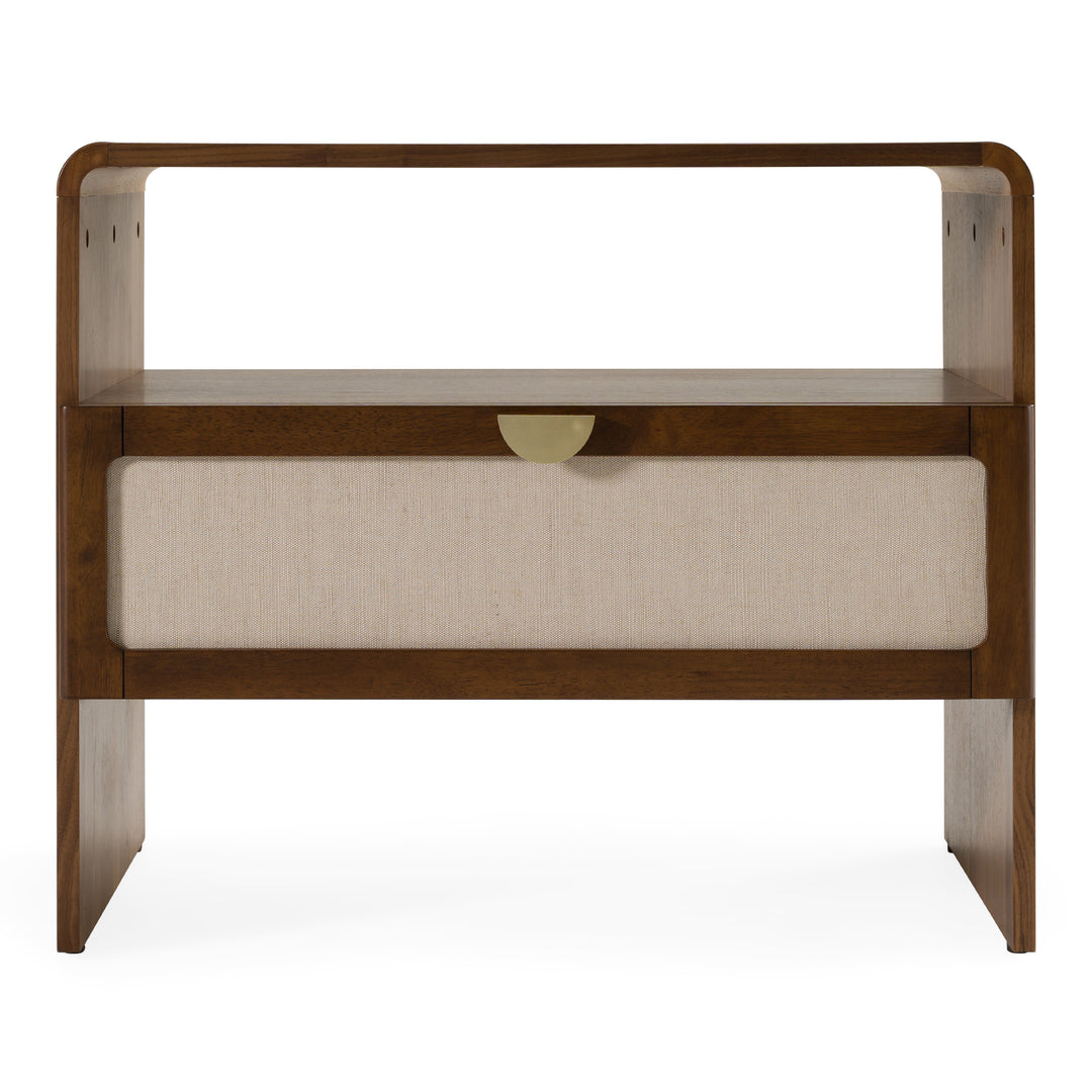 Emilio - Modern Natural Burlap  Walnut Nightstand