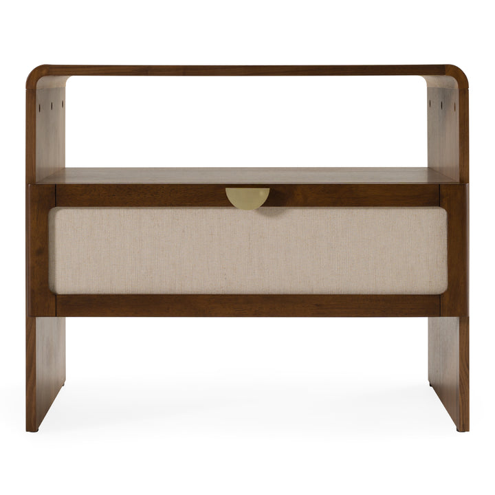 Emilio - Modern Natural Burlap  Walnut Nightstand