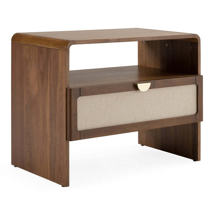 Emilio - Modern Beige Fabric + Burlap + Walnut 4-Piece Bedroom Set