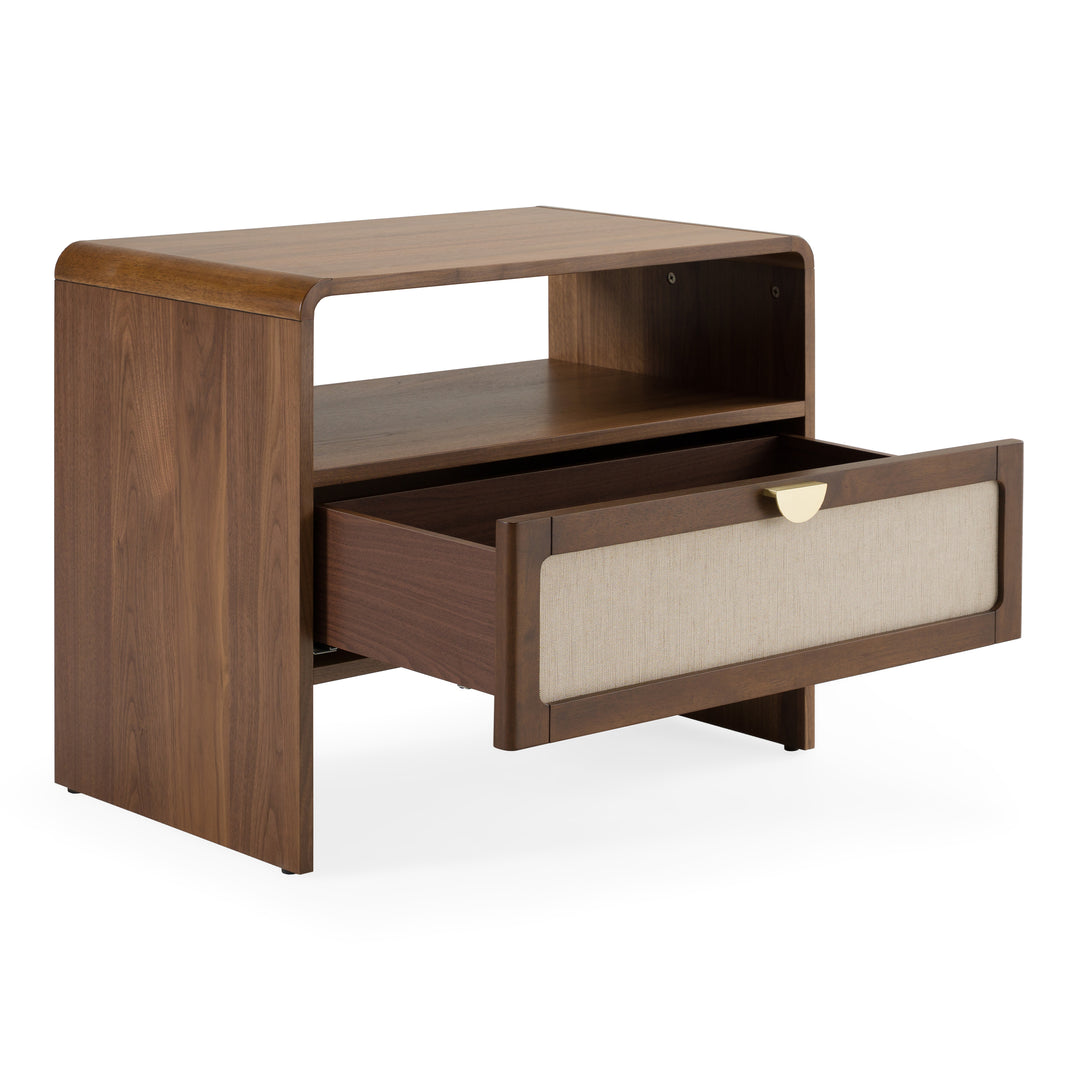 Emilio  Modern Natural Burlap + Walnut Nightstand