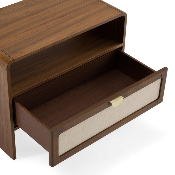 Emilio - Modern Natural Burlap + Walnut Nightstand