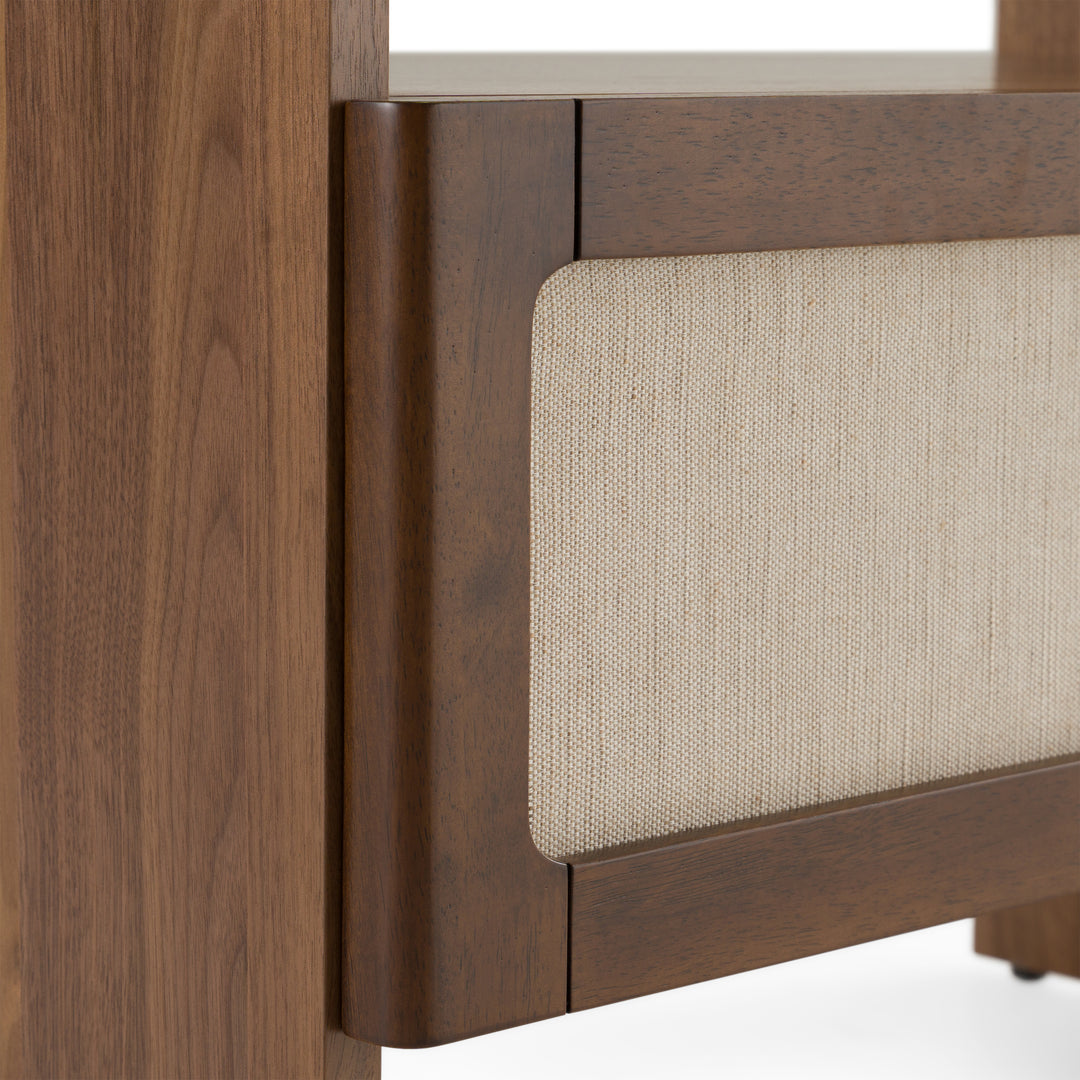 Emilio  Modern Natural Burlap + Walnut Nightstand