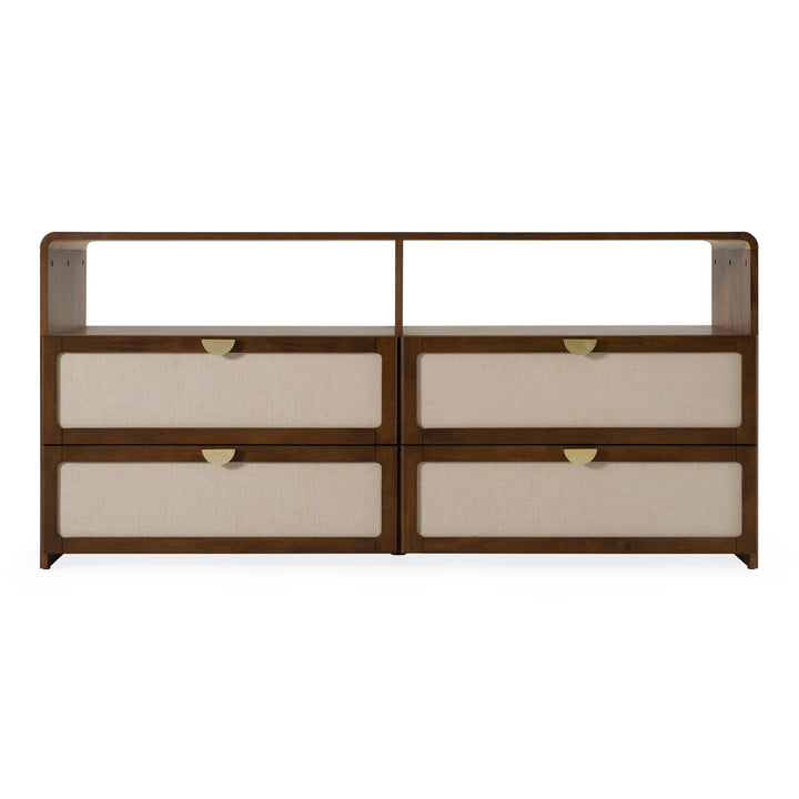 Emilio  Modern Natural Burlap + Walnut Dresser