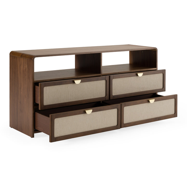 Emilio  Modern Natural Burlap + Walnut Dresser