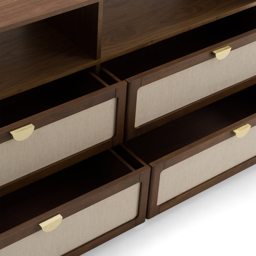 Emilio  Modern Natural Burlap + Walnut Dresser