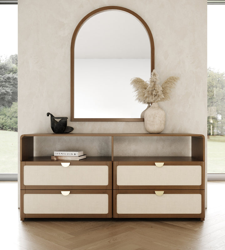 Emilio - Modern Natural Burlap + Walnut Dresser