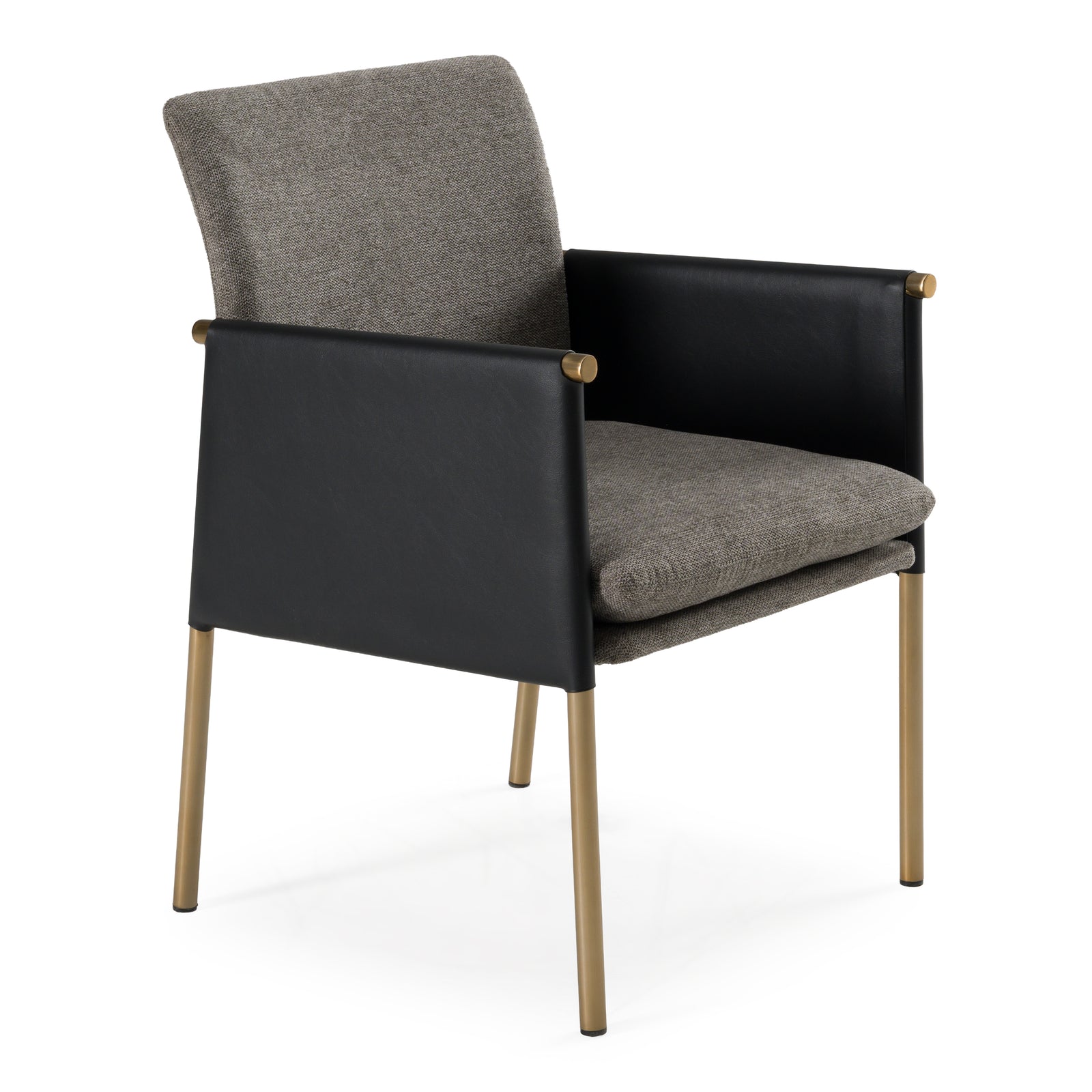 Engel - Modern Dark Grey Vegan Leather  Grey Fabric  Antique Brass Dining Chair