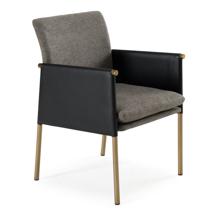 Engel - Modern Dark Grey Vegan Leather + Grey Fabric + Antique Brass Dining Chair