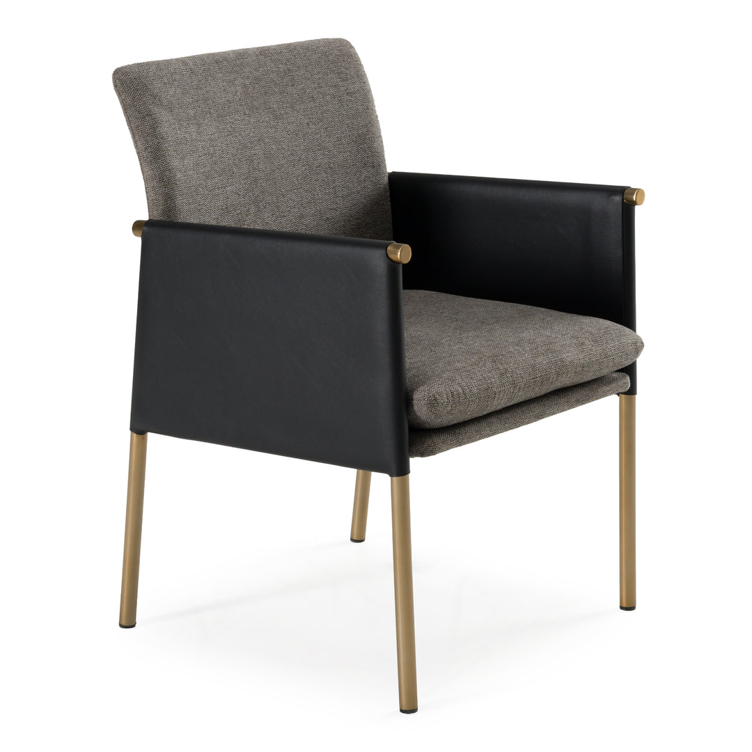 Engel - Modern Dark Grey Vegan Leather + Grey Fabric + Antique Brass Dining Chair