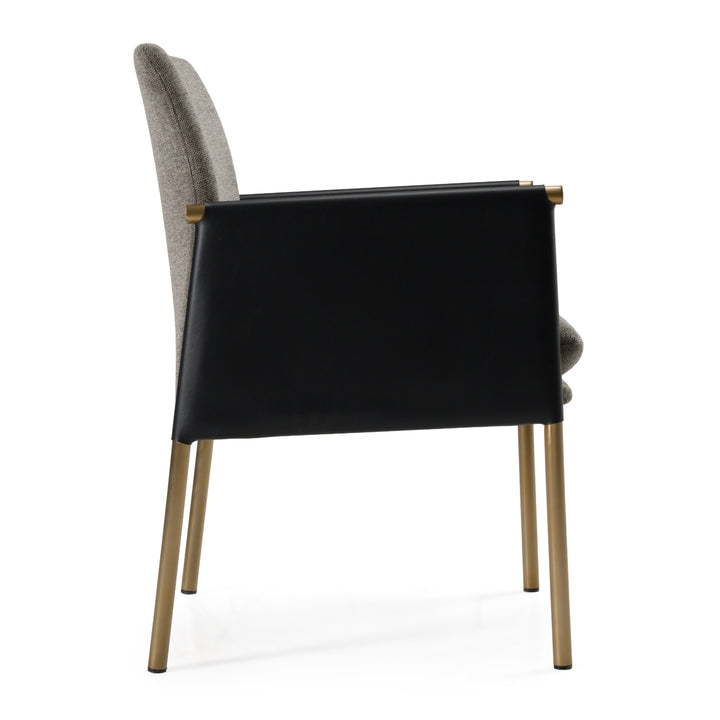 Engel - Modern Dark Grey Vegan Leather + Grey Fabric + Antique Brass Dining Chair