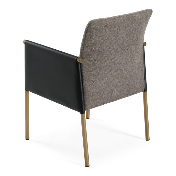 Engel - Modern Dark Grey Vegan Leather + Grey Fabric + Antique Brass Dining Chair
