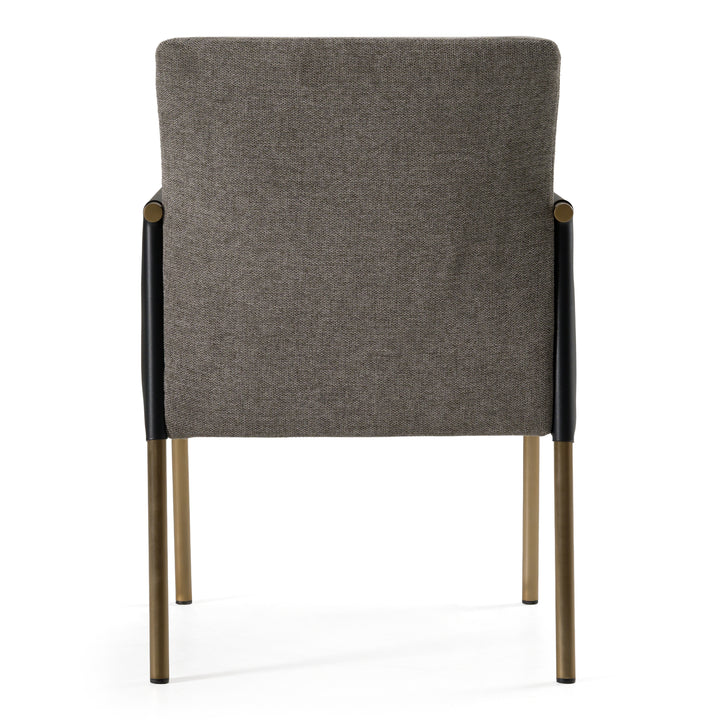 Engel - Modern Dark Grey Vegan Leather + Grey Fabric + Antique Brass Dining Chair