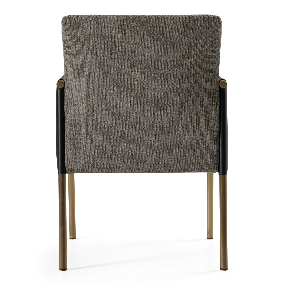 Engel - Modern Dark Grey Vegan Leather + Grey Fabric + Antique Brass Dining Chair