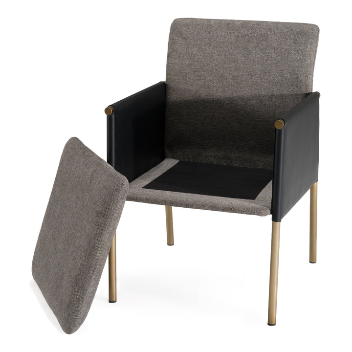 Engel  Modern Dark Grey Vegan Leather + Grey Fabric + Antique Brass Dining Chair