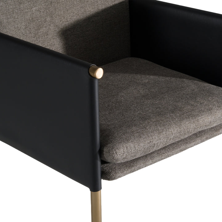 Engel - Modern Dark Grey Vegan Leather + Grey Fabric + Antique Brass Dining Chair