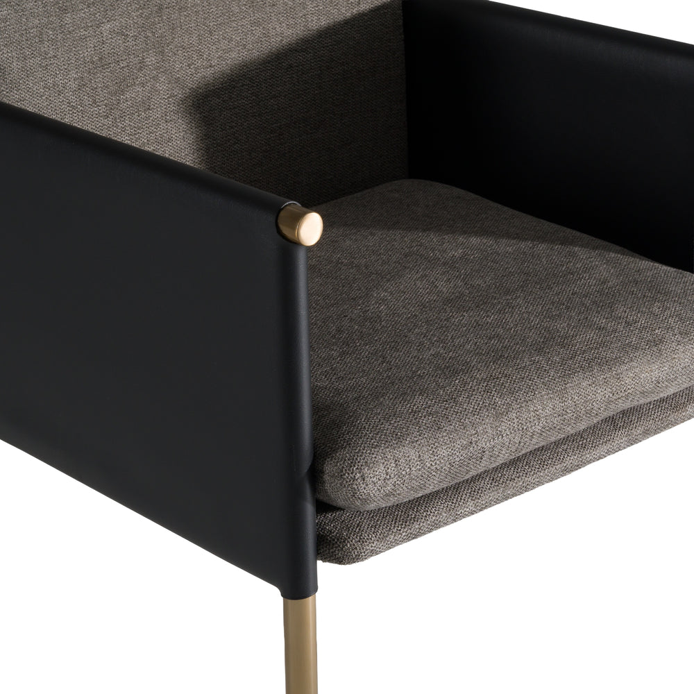 Engel - Modern Dark Grey Vegan Leather + Grey Fabric + Antique Brass Dining Chair - View 5