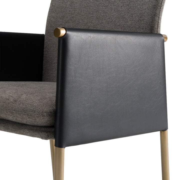 Engel - Modern Dark Grey Vegan Leather + Grey Fabric + Antique Brass Dining Chair