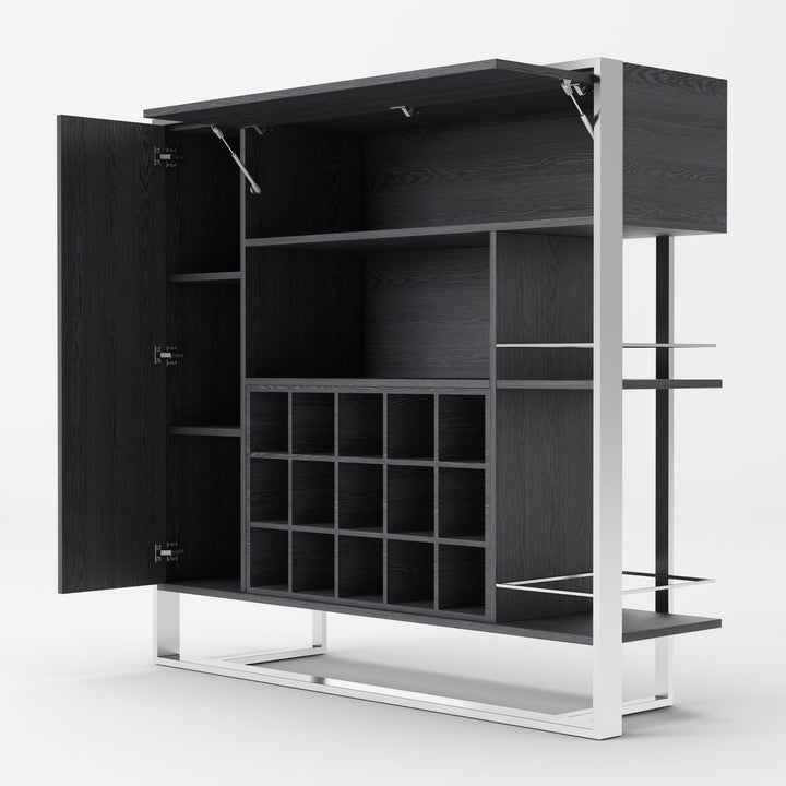 Fauna - Elm Grey  and  Stainless Steel Wine Cabinet