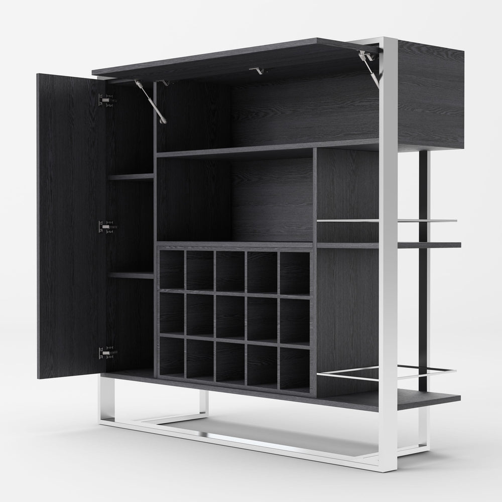Fauna - Elm Grey & Stainless Steel Wine Cabinet - View 4