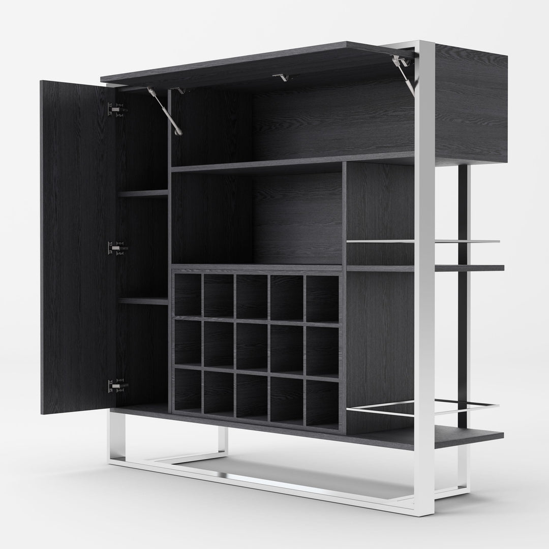 Fauna - Elm Grey & Stainless Steel Wine Cabinet