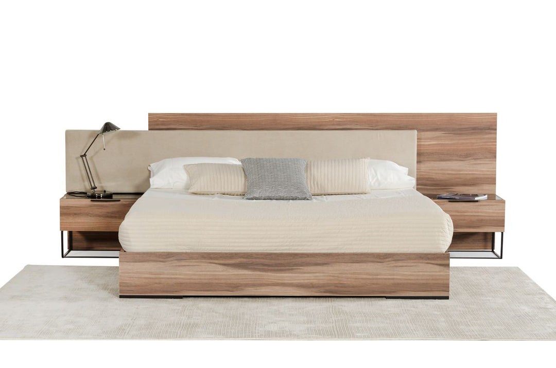 Matteo - Italian Modern Walnut & Fabric Bed