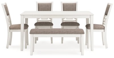 Erinberg Dining Table and 4 Chairs and Bench (Set of 6) - White 6 Piece Dining Room Set modern furniture Contempo Furniture