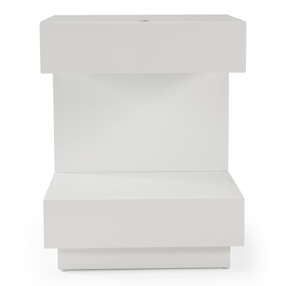 Esso Modern White Glossy Tall Nightstand