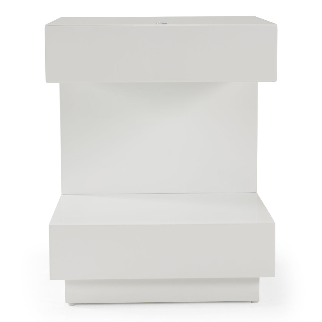 Esso Modern White Glossy Tall Nightstand