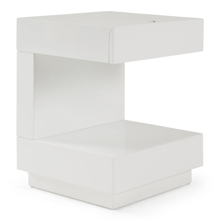 Esso Modern White Glossy Tall Nightstand